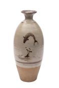 *Bernard Leach [1887-1979] a stoneware vase of slender oviform with short flaring neck three