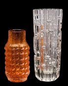 A Powell & Sons Whitefriars tangerine 'Pineapple' vase, after a design by Geoffrey Baxter,