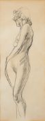British School [20th century] Standing Nude pencil drawing on paper 34.5 x 13.