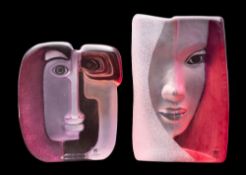 Mats Jonasson two limited edition glass sculptures, Masq Mazzai and Masq Ideo,