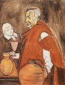 Manner of Jean Dufy [1888-1964] Tavern scene oil on board the reverse with lithograph after Jean