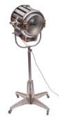 A Mole Richardson chromium plated metal and brass mounted theatre 'solar' spot light,