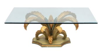 A carved, painted and parcel giltwood glass topped occasional table,