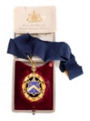 A gilt and enamel Worshipful Company of Cordwainers neck badge in case of issue,