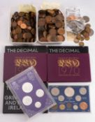 A collection of Royal Mint proof sets, including two 1970, three 1971 with other sets, pennies ,