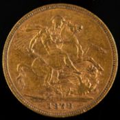 A Victorian 1878 (M) sovereign.