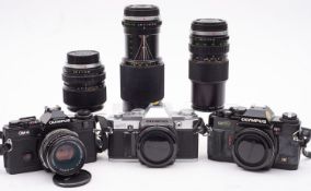 Olympus 35mm SLR camera group: comprising OM-4 serial number 1052131, Zuiko 50mm f1:1.