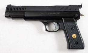 A Webley Nemesis .22 calibre air pistol: black finish with two piece chequered grip.