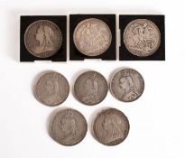 Six Victorian crowns , 1883, 1889 higher grade, two 1890 and one 1896, with three double florins,
