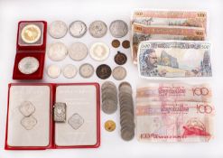 a collection of coins and medallions: including large silver boxed 1837-97 medallion with other