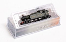 Sonic Models N gauge 0-6-2 BR black steam locomotive No. 6671, in a perspex box.