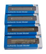Darpol N gauge. A boxed group of four SR green Maunsell passenger coaches.