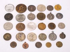 A mixed group of silver and base metal tokens,