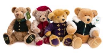 A group of four Harrods bears 1849-1999, Bear and three Christmas Bears 1999, 2000 & 2001,