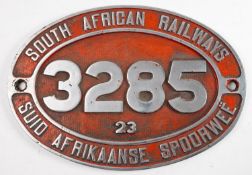 A South African Railways bi-lingual locomotive cabside plate 'SAR/SAS 3285 23': cast aluminium, 52.