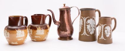 Two Doulton stoneware harvest jugs,
