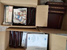 Stamp accessories in three boxes, including thirty-eight Royal Mail FDC Presentation pack albums,