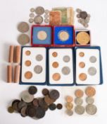 A mixed group of coins and medallions, including a silver 1910, 1935 & 1937 Coronation medallion,