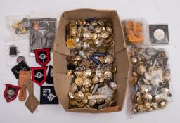 A collection of various regimental buttons including Signal Corps, King's Own Scottish Borderers,