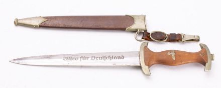 A Third Reich period SA dagger by Carl Wusthof: the straight double edge blade with legend to one