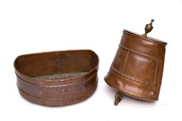 A copper water urn and cover with brass urn-shaped finial,