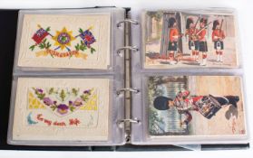 An album of military uniform postcards and retailed subject matter,