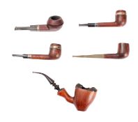 A pair of silver mounted Dunhill briar pipes,