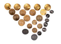 A collection of various hunt buttons, together with a set of five Observer Corps buttons by J.R.