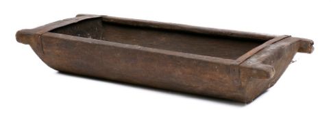 A rectangular adzed wood salting trough with central draining hole, 87 x 37.5cm.