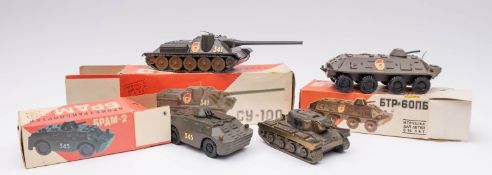 A boxed group of three Russian 1/43rd scale military vehicles,