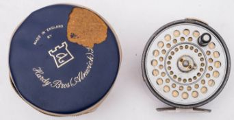 A Hardy 'St Aiden' 3 1/2 inch alloy fly reel, single ebonised handle,