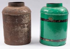 A pair of late 19th/early 20th century tin tea canisters or storage containers,