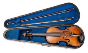 An early 20th century American violin stamped 'RR' to button,