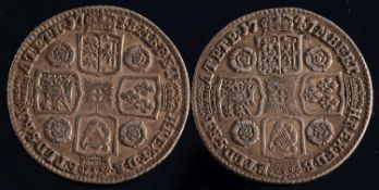 Two George II shillings,