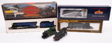 Three boxed OO/HO gauge steam outline locomotives comprising;- Bachmann GWR 4-6-0 Hall Class No.