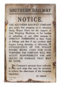 A Southern Railway enamel sign 'Propping up Wagon Doors...