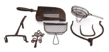 A 19th Century iron coffee or chestnut roasting shovel with turned wood handle,