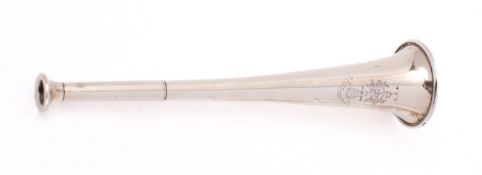 A Victorian silver hunting horn, maker possibly George Unite, Birmingham 1886,