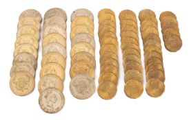 A collection of twenty five 1987 £2 coins and 1967 brass 3d coins.