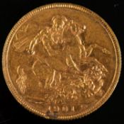 A Victorian 1901 (P) sovereign.