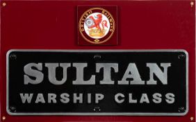 An alloy replica nameplate for the BR Warship class Diesel-hydraulic locomotive 'Sultan': mounted