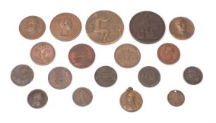 A mixed group of copper and base metal medallions and tokens including Royalty.