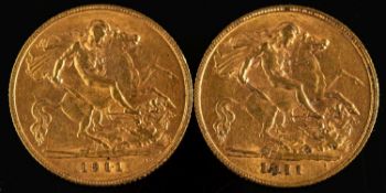 Two George V 1911 half sovereigns.