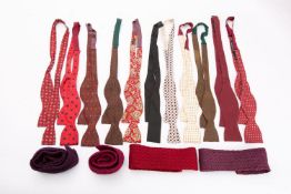 A collection of silk bow ties, including a Christian Dior burgundy silk bow tie,