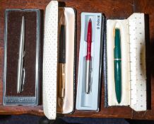 A Parker 61 fountain pen with gilt cap and black personalised barrel,