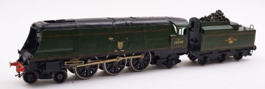 An O gauge kit built electric BR 4-6-2 Class Bullied WC Class steam locomotive and tender