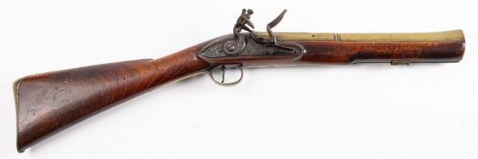 A 19th century brass barreled flintlock blunderbuss, unsigned,