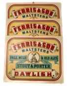 Three early 20th century lithograph advertising boards for 'Ferris & Son, Maltsters,