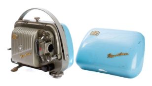 A Zeiss Ikon 'Movielux' Super 8mm projector in light blue enamel case.