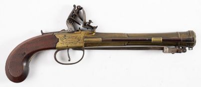 A late 18th century brass barreled flintlock boxlock blunderbuss pistol by Richardson, Manchester,